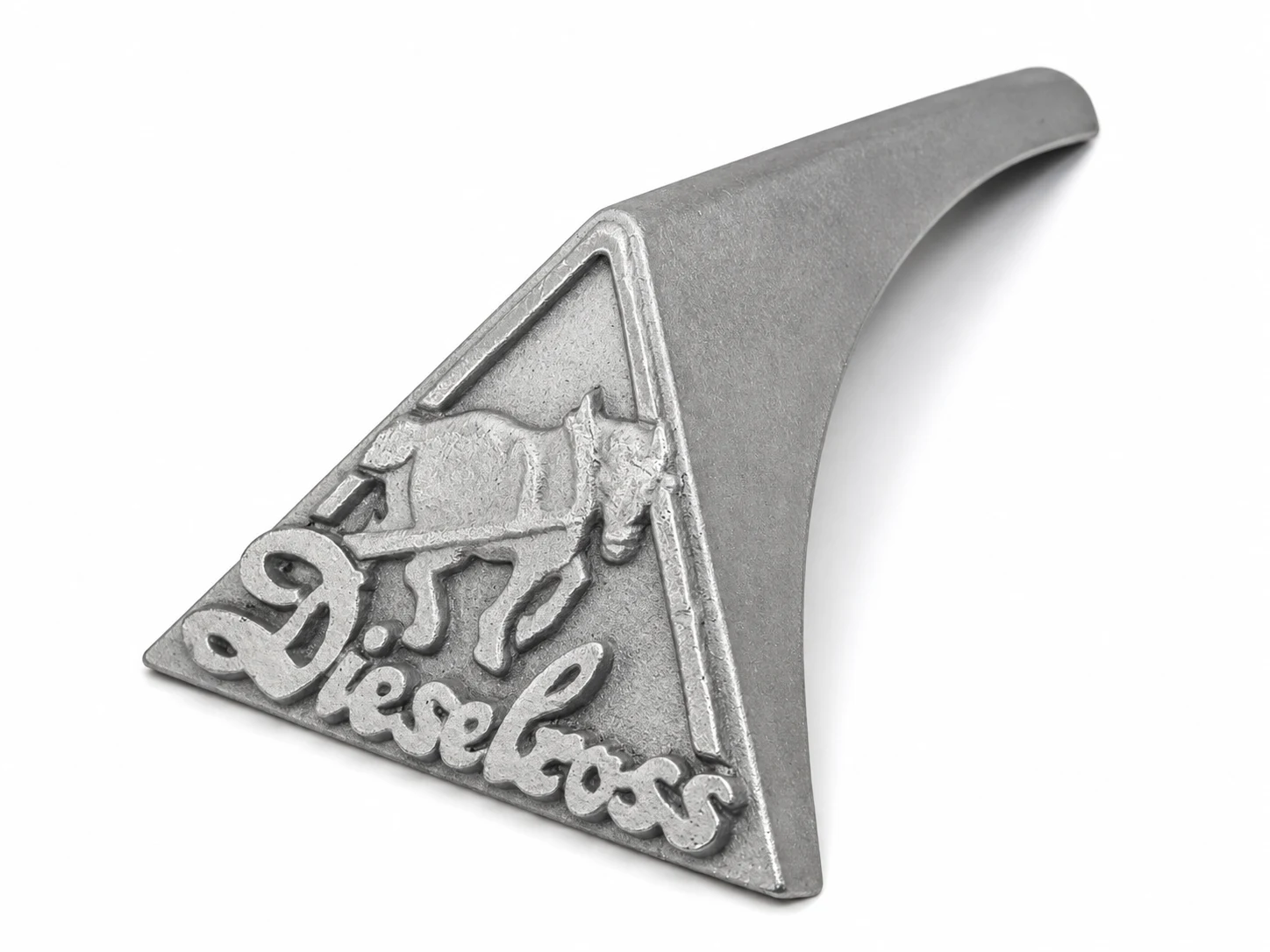 Dreieckiges Dieselross-Emblem aus Aluminiumguss mit Pferdemotiv